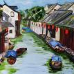 Chinese Canal with Lanterns  Oil, 18 x 24, 